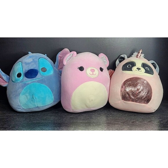 Squishmallow Plush Disney Stitch, Pink Bear, Rocky Racoon Dragon Plush Lot 8" - Picture 1 of 7